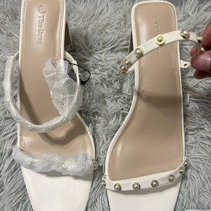 Amazon White Heeled Sandals with Pearl Accents
